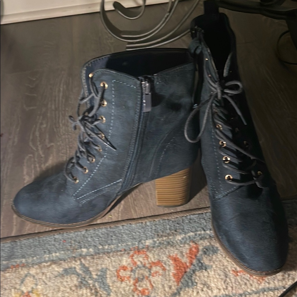 Navy (dark blue) Suede Ankle Booties with Lace-Up Design